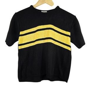 M Basic Editions Vintage Y2K Black Yellow Striped Sweater Knit Top Womens Size L